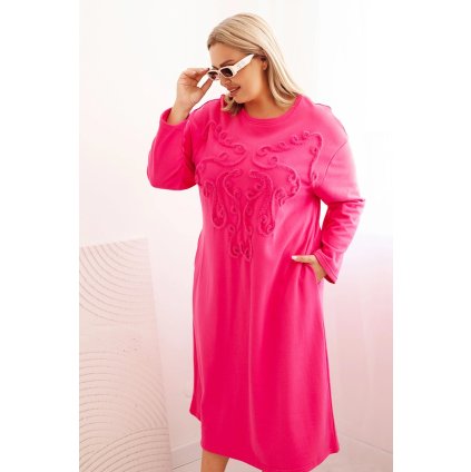 Dámské plus size šaty s bavlněnou výšivkou růžové (Velikost universal, Barva Růžová)