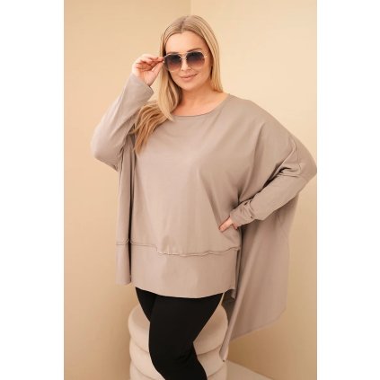 Dámská tunika Plus Size z bavlny s asymetrickým spodním lemem fango (Velikost universal, Barva Fango)