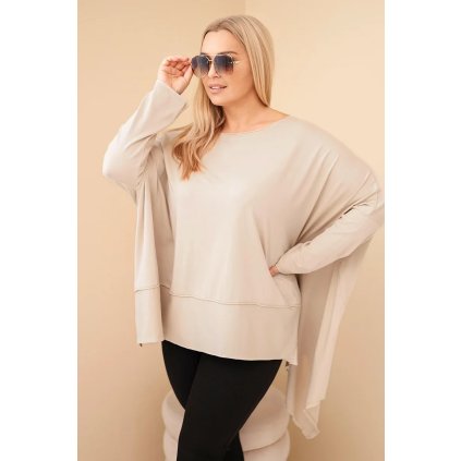 Dámská tunika Plus Size z bavlny s asymetrickým lemem béžová (Velikost universal, Barva Béžová)