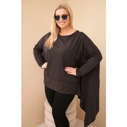 Dámská tunika Plus Size z bavlny s asymetrickým spodem hnědá (Velikost universal, Barva Hnědá)