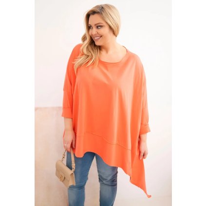 Dámská tunika Plus Size z bavlny s asymetrickým spodním lemem meruňková (Velikost universal, Barva Meruňka)