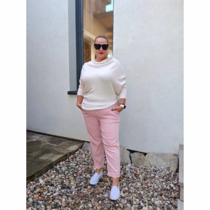 pružné kalhoty v pase na gumu pudrově růžová barva