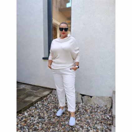 pružné kalhoty v pase na gumu bílé