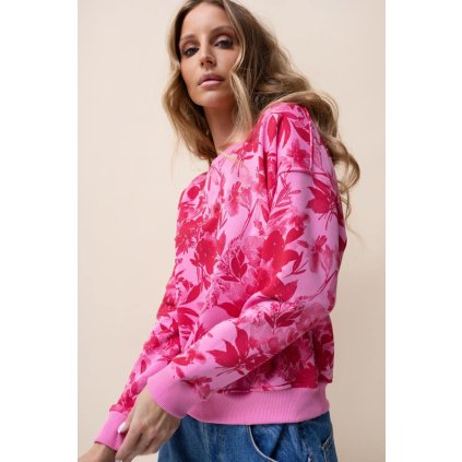 Oversize květinová mikina růžová