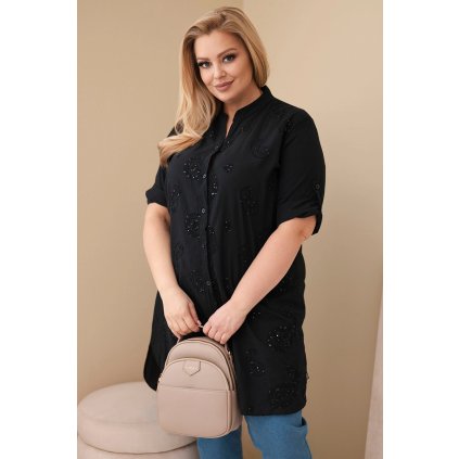 Dámské košilové Plus Size šaty s vyšíváním černé (Velikost universal, Barva Černá)