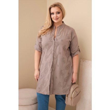 Dámské košilové Plus Size šaty s vyšíváním fango (Velikost universal, Barva Fango)