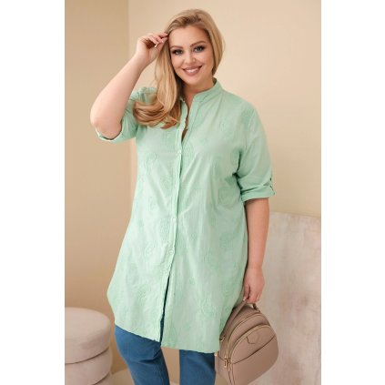 Dámské košilové Plus Size šaty s vyšíváním světle zelené (Velikost universal, Barva Jablečný)