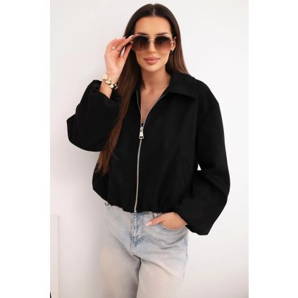 Dámská bunda se zipem a balónovými rukávy černá (Velikost universal, Barva Černá)