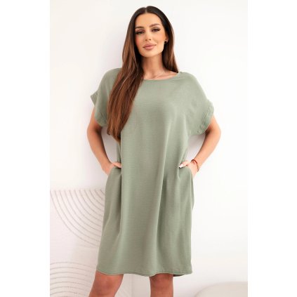 Basic šaty s kapsami světle khaki (Velikost universal, Barva Světlé khaki)