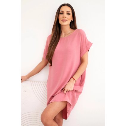 Basic šaty s kapsami tmavě růžové (Velikost universal, Barva Tmavě růžová)