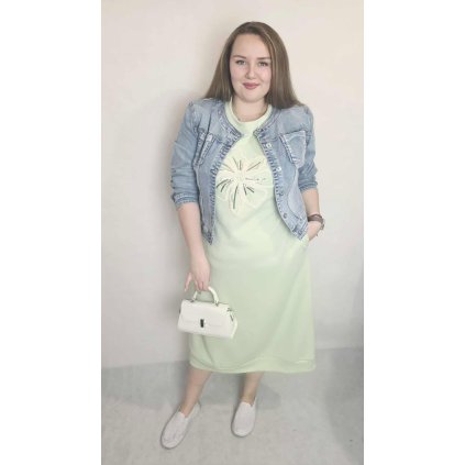 dlouhé máselkové šaty s aplikací květiny zelené