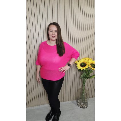 slabý svetřík netopýři střih s mašlí na zadní straně růžový