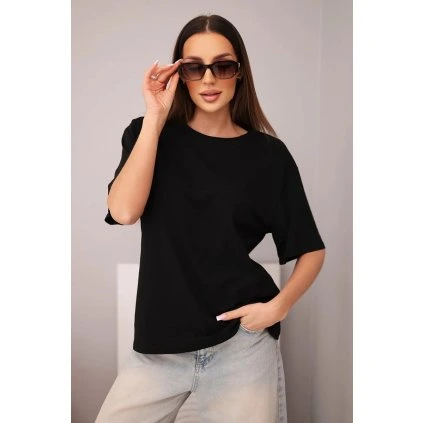 Dámské bavlněné basic triko s krátkým rukávem černé (Velikost universal, Barva Černá)