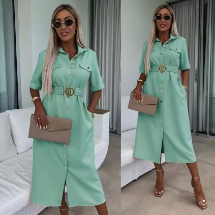 košilové šaty s páskem mint