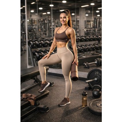 legíny s vysokým pasem béžové