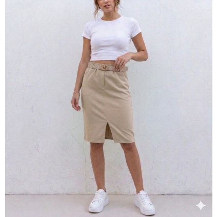 béžová sukně ke kolenům