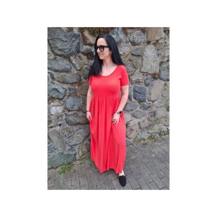 dlouhé šaty s žebrovaným topem červené