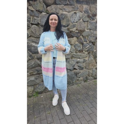 dlouhý barevný kardigan modrý