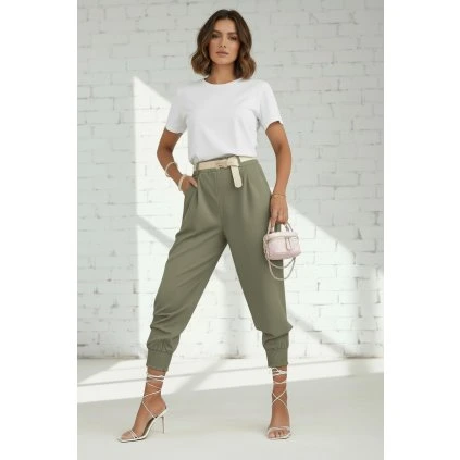 elegantní tepláky s páskem khaki