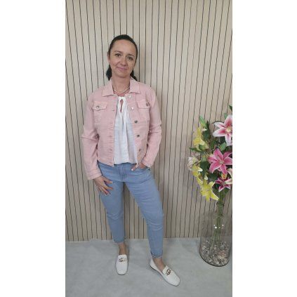 džínová bunda pudrově růžová