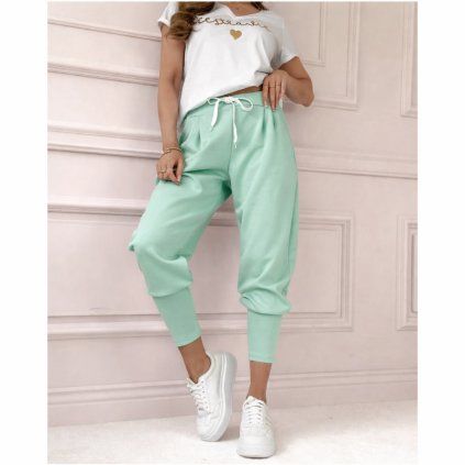 stylové kalhoty s elastickou gumou v pase mint