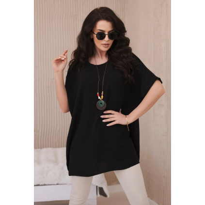 Halenka oversize s přívěskem černá (Velikost universal, Barva Černá)