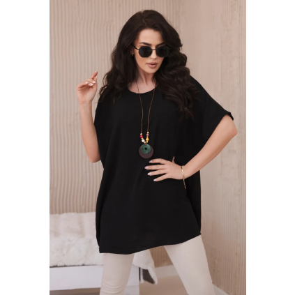 Halenka oversize s přívěskem černá (Velikost universal, Barva Černá)