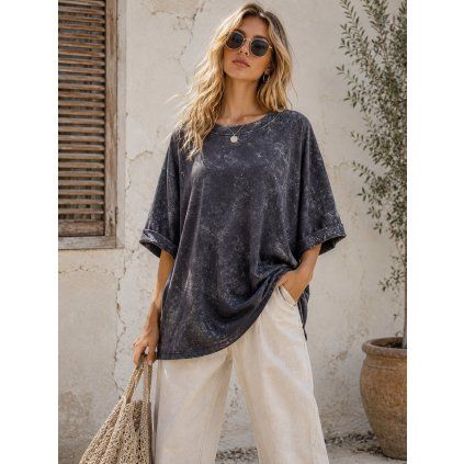 Dámské oversize tričko s batikou černé