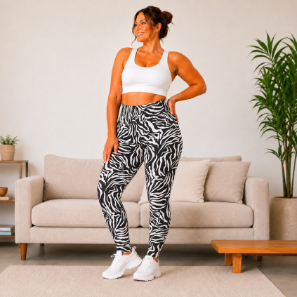 Extra pružné plussize legíny černo-bílé