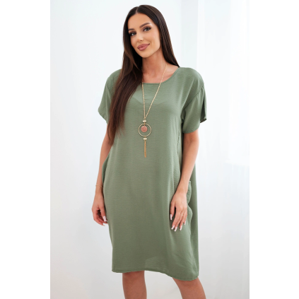 Basic šaty s kapsami a přívěskem khaki (Velikost universal, Barva Khaki)