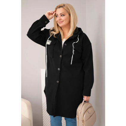 Dámský kabát Plus Size s kapucí černý (Velikost universal, Barva Černá)