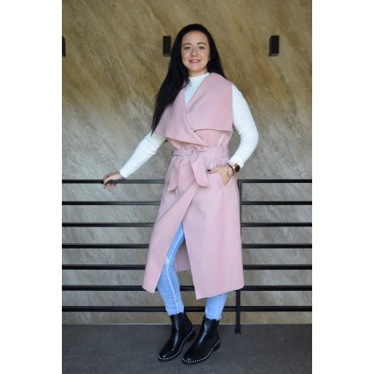 „Dámská dlouhá flaušová vesta s páskem – univerzální velikost, délka 98 cm“