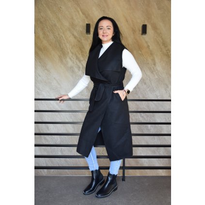 „Dámská dlouhá flaušová vesta s páskem – univerzální velikost, délka 98 cm“