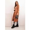 Dlouhý kabát s páskem a výrazným límcem (Velikost universal, Barva Hnědá)
