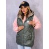 delší prošívaná vesta s kapucí khaki