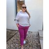 pružné kalhoty v pase na gumu fialové