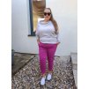pružné kalhoty v pase na gumu fialové