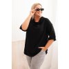 Dámská blůza Plus Size z bavlny s volným střihem a vodním výstřihem černá (Velikost universal, Barva Černá)