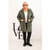 Huňatý oversize kabát s kapucí a zapínáním na zip khaki (Velikost universal, Barva Khaki)