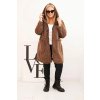 Huňatý oversize kabát s kapucí a zapínáním na zip hnědý (Velikost universal, Barva Hnědá)