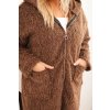 Huňatý oversize kabát s kapucí a zapínáním na zip hnědý (Velikost universal, Barva Hnědá)