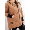 Dámská zimní bunda Plus Size prošívaná s kapucí camel (Velikost universal, Barva Camelová)