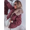krátká zimní bunda s kožešinou vínová