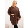 Dámské šaty Plussize s kapsou a 3/4 rukávem hnědá (Velikost universal, Barva Hnědá)