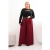 Dámské kalhoty Plus Size s širokou nohavicí a páskem bordo (Velikost universal, Barva Bordó)