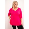 Dámská bavlněná blůza Plussize s výstřihem do V a ohrnovacími rukávy/BARVY (Velikost universal, Barva Fango)