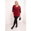 Dámská bavlněná blůza Plussize s výstřihem do V a ohrnovacími rukávy/BARVY (Velikost universal, Barva Fango)