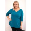 Dámská bavlněná blůza Plussize s výstřihem do V a ohrnovacími rukávy/BARVY (Velikost universal, Barva Fango)