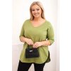 Dámská bavlněná blůza Plussize s výstřihem do V a ohrnovacími rukávy/BARVY (Velikost universal, Barva Fango)