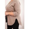 Dámská bavlněná blůza Plussize s výstřihem do V a ohrnovacími rukávy/BARVY (Velikost universal, Barva Fango)